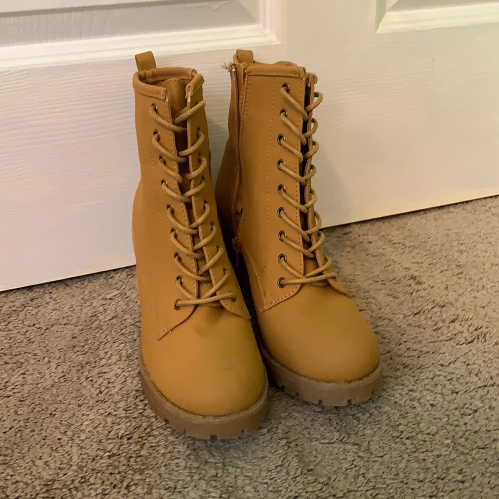 Tan high heel boots